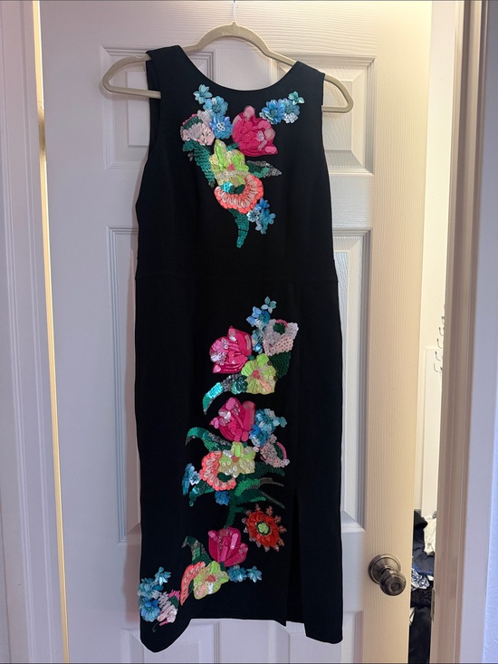 Nanette Lepore Dresses & Skirts - Nanette Lepore Black Midi Dress with Multicolor Floral Appliqué